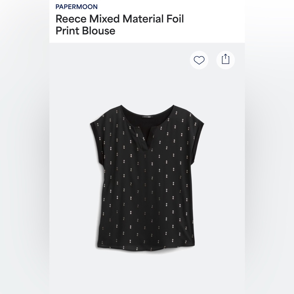 Papermoon Reece Mixed Material Foil Print Black Blouse, Large